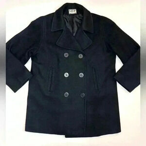 MDP Mario De Pinto Women’s Wool Blend Black Pea Coat Double Breasted Size- XL